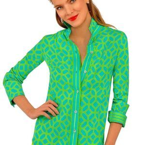 New Gretchen Scott Designs Green and Blue Geometric Blouse